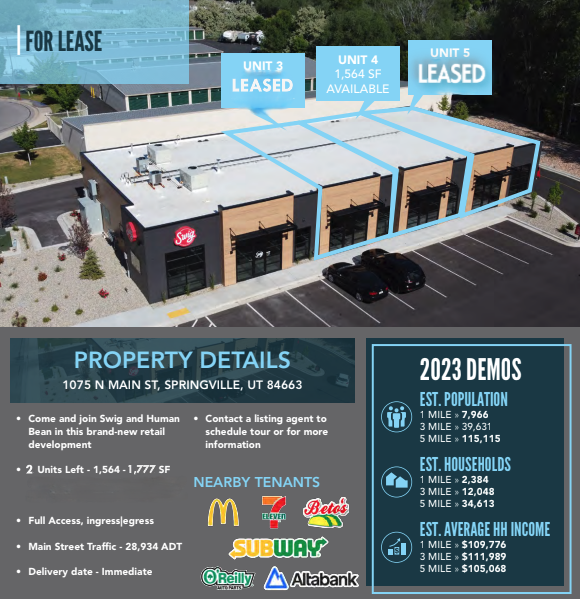 New 1,564 SF Retail Space for lease