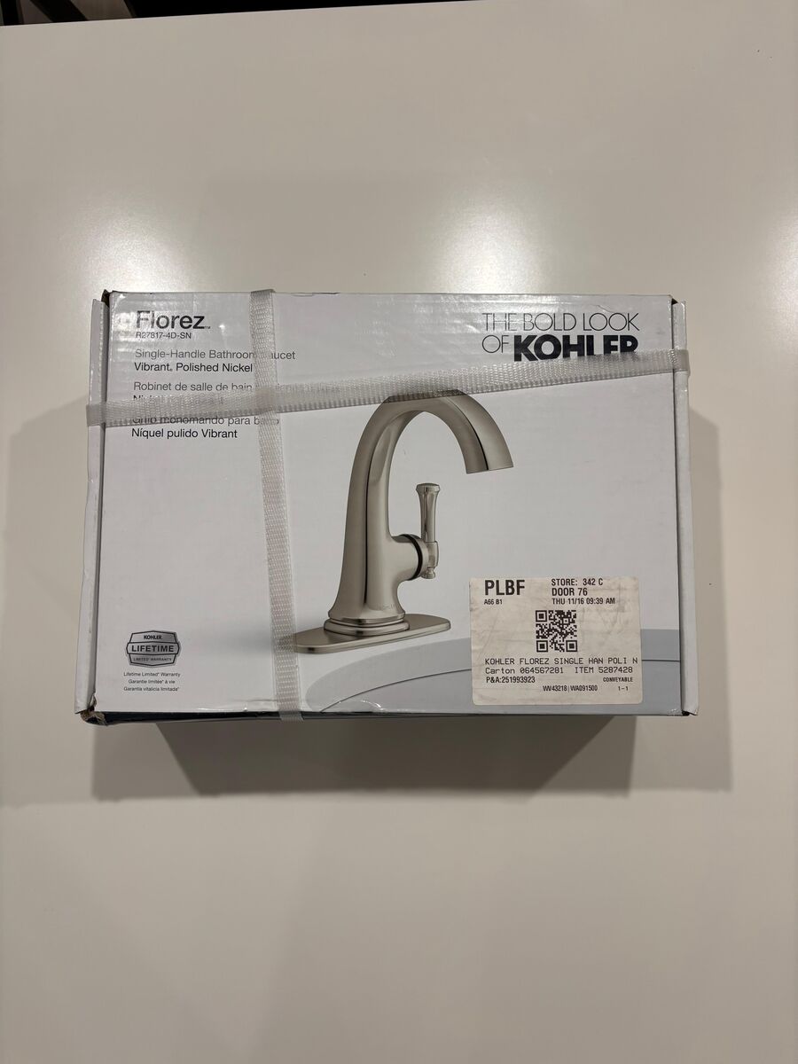 NEW - Kohler Florez R27817-4D-SN Florez Polished Nickel 1-Handle Bathroom Faucet