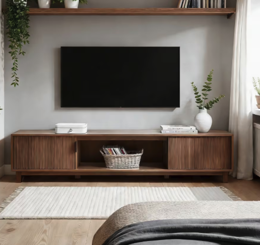 NEW 70” TV Stand mid-century modern oak wood veneer mocha