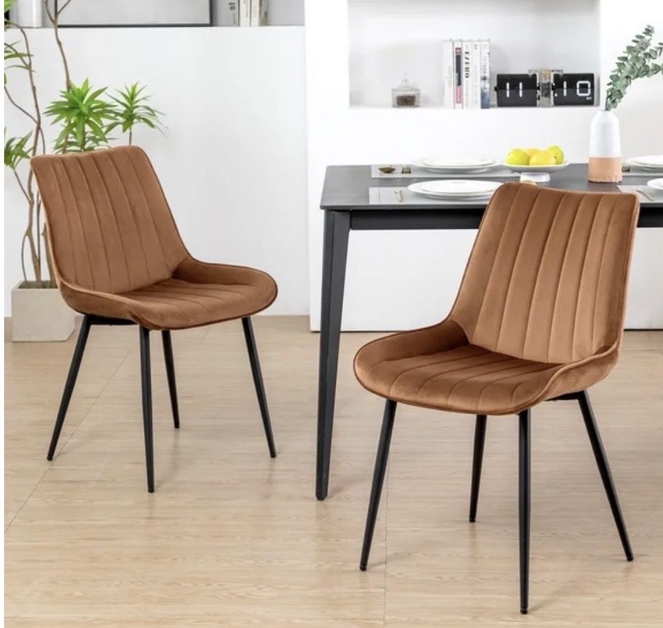 XINMICS Set of 2 Velvet Dining Chairs, Brown