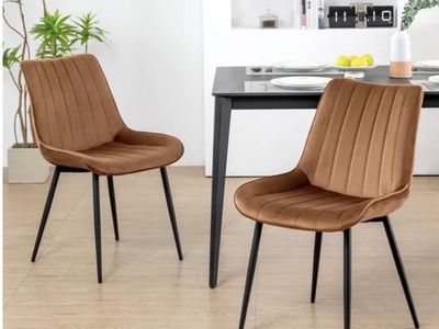 XINMICS Set of 2 Velvet Dining Chairs, Brown