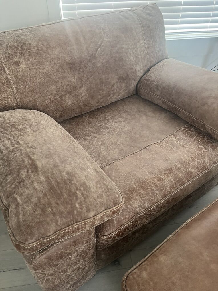 Italian Leather Sectional & Oversized Chair