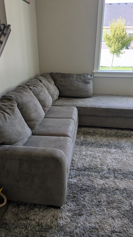 Gray Microfiber L-Shape Sectional Sofa with Chaise