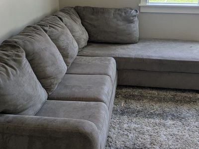 Gray Microfiber L-Shape Sectional Sofa with Chaise