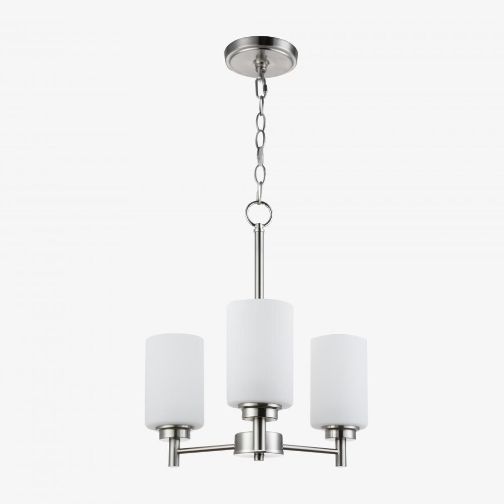 Modern 3 Light Chandelier Nickle Finish Frosted  Cylinder Glass