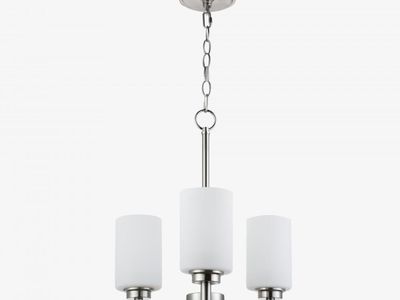 Modern 3 Light Chandelier Nickle Finish Frosted Cylinder Glass