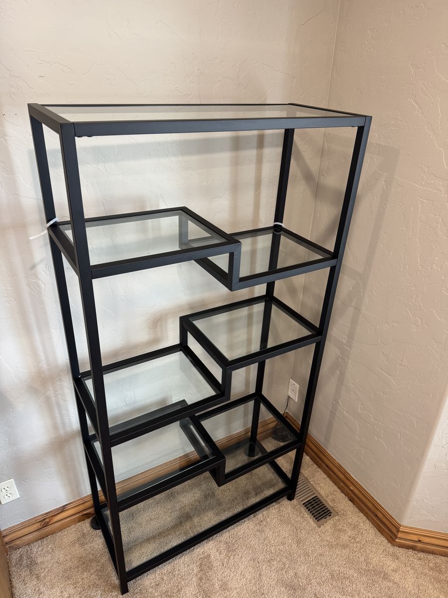 Modern Black Metal & Glass Display Shelf