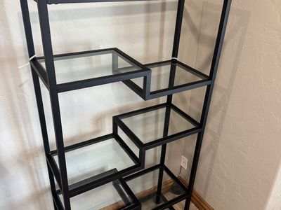 Modern Black Metal & Glass Display Shelf