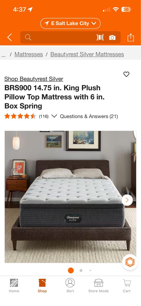 Beautyrest Silver BRS900 King Plush Pillow Top Mattress w/ 6in Box Spring - 14.75in Thick