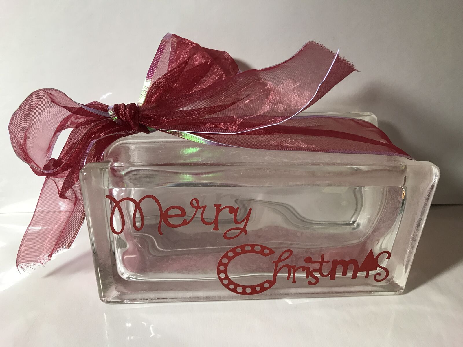 Merry Christmas 4” x 8” Clear Glass Block