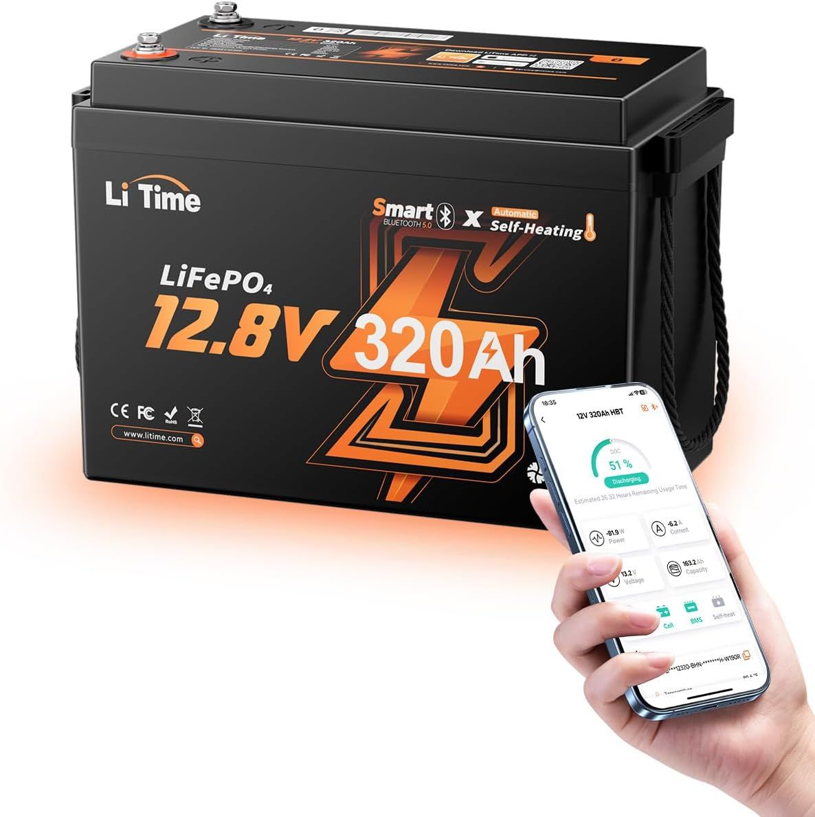 Litime 12V 320Ah Mini Self-Heating Lithium RV LiFePO4 Lithium Battery