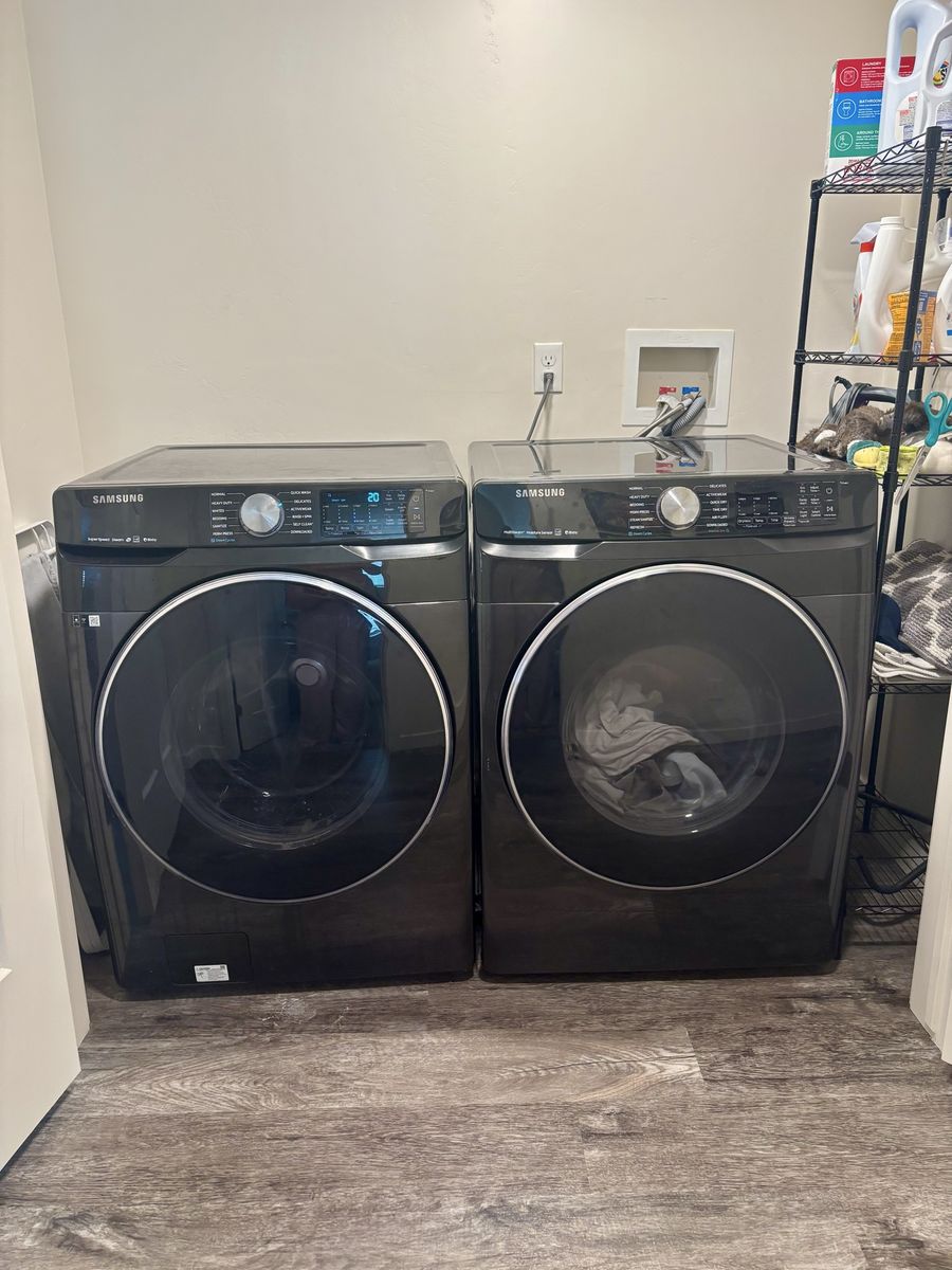 Samsung Front Load Washer & Dryer Set - Black Stainless Steel with Steam & Smart Features