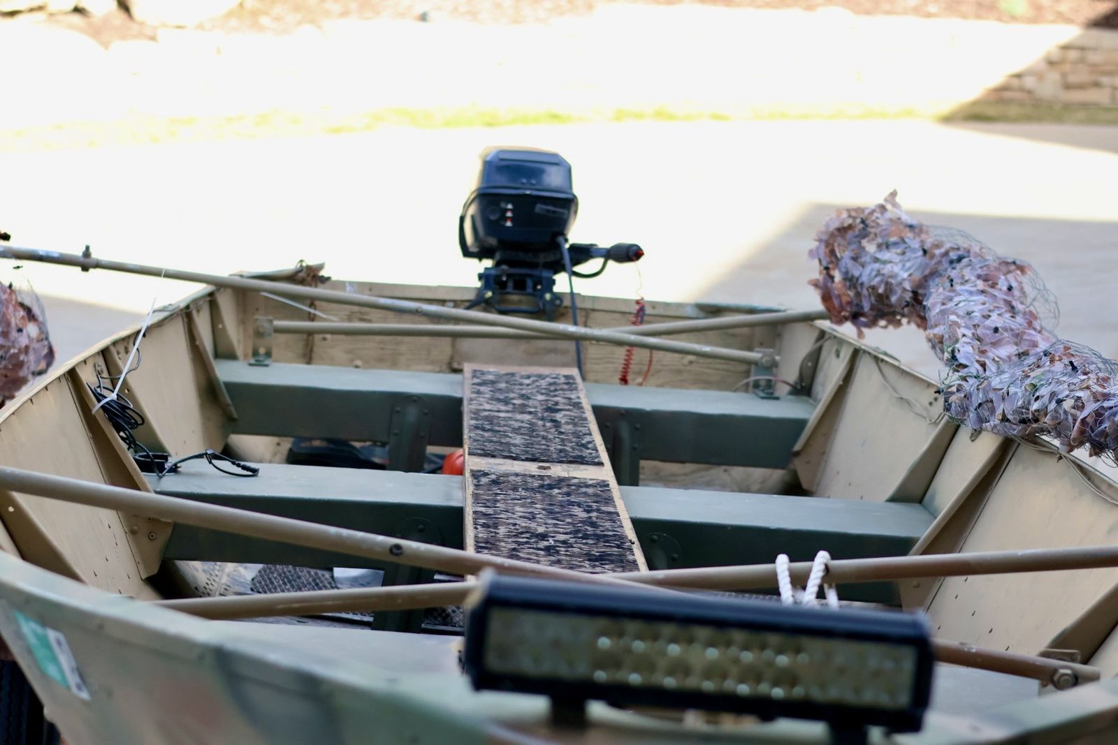 14’ Aluminum Hunting/Fishing Boat w Hunting Blind and 2 Motors!