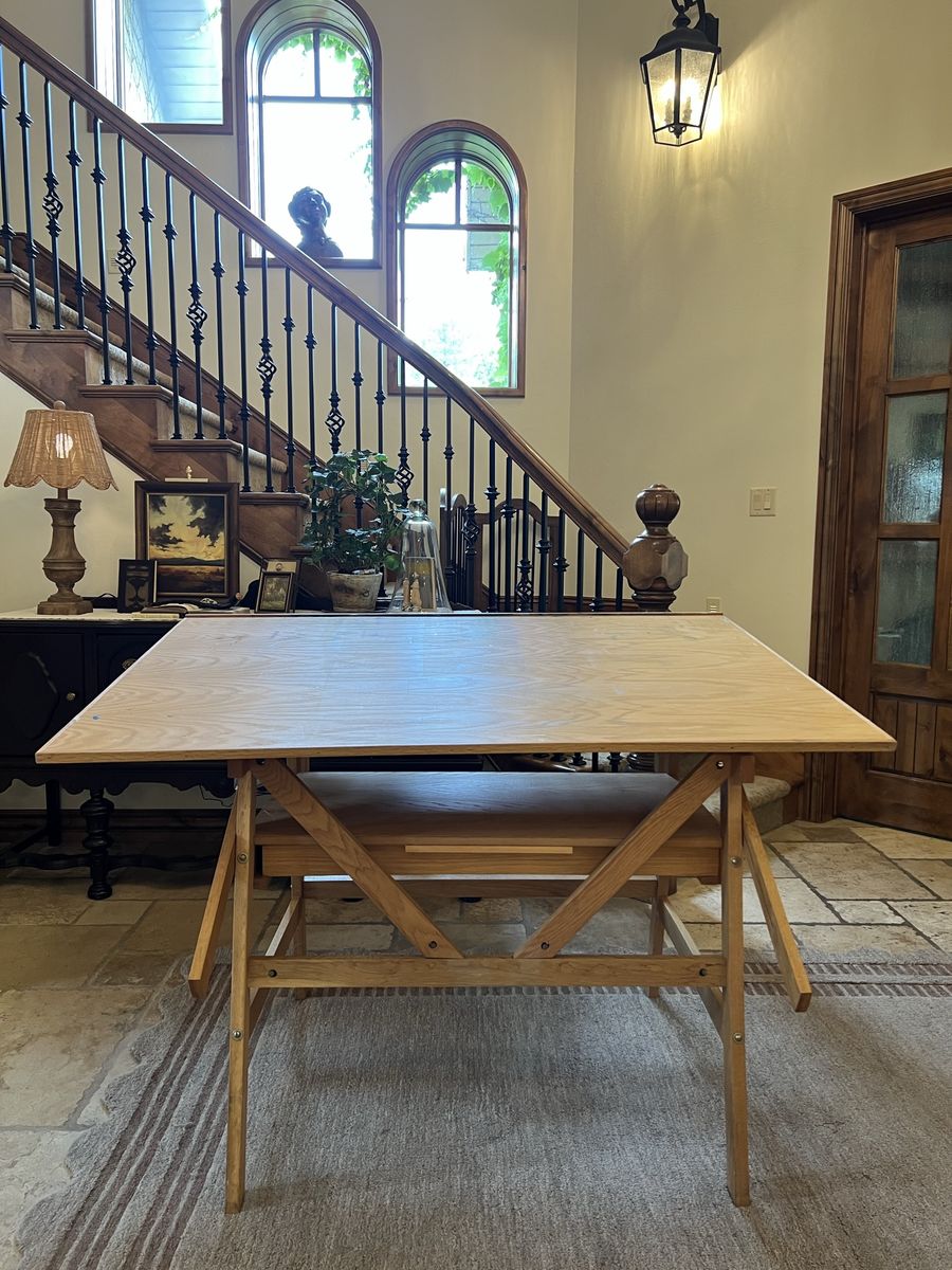 Vintage Solid-Wood Adjustable Drafting & Art Table with Drawer