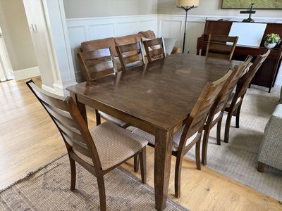 Dark Wood Dining Table Set with 8 Chairs