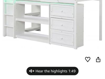 Twin Loft Bed with Storage Drawers, Shelves & LED Lights - White Wood