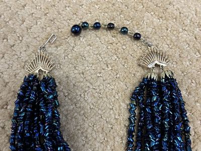 Gorgeous Dark Navy Blue Glass Beaded Necklace / Choker - Vintage