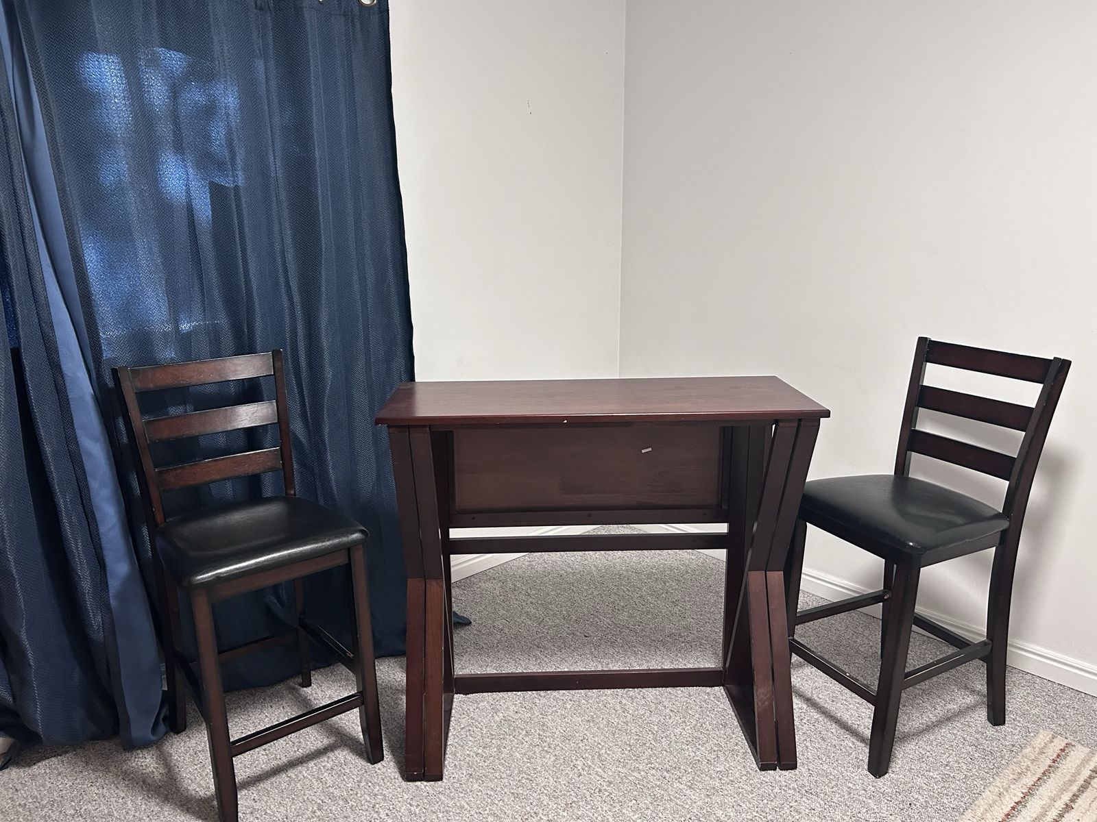 Dark Wood Bar Height Dining Table and 2 Stools Set - Compact & Stylish