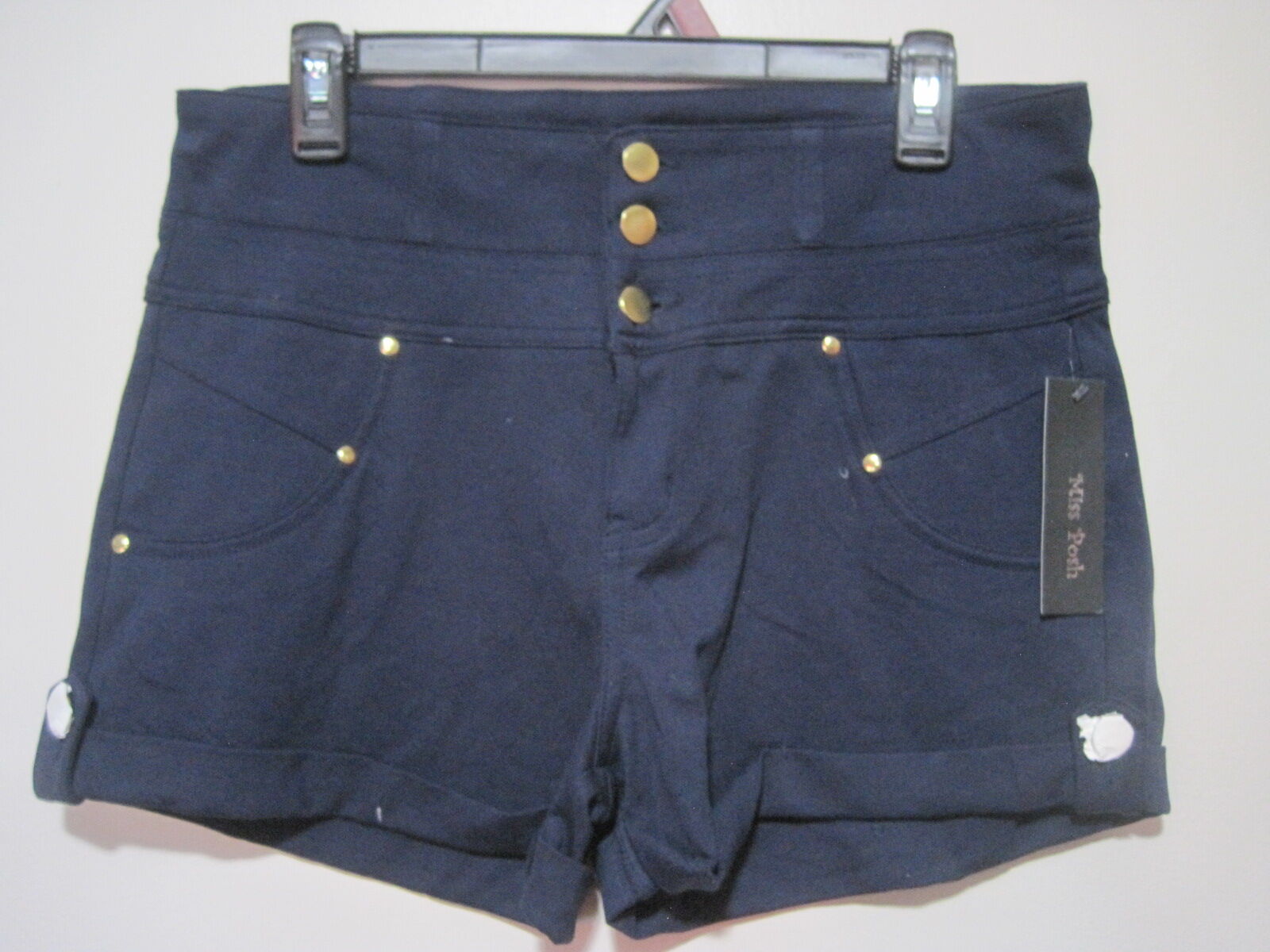Miss Posh Navy Blue Gold Button Short Shorts/Hot Pants Low Rise Women's X-Large