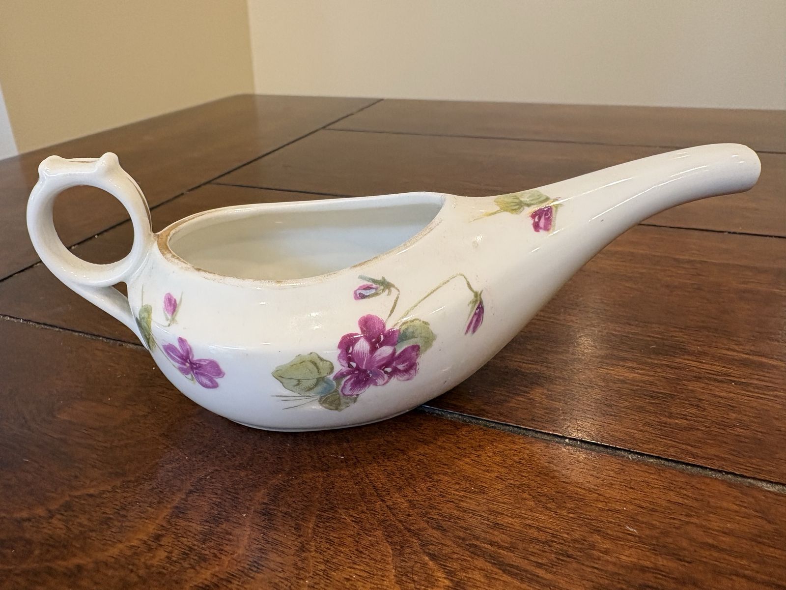 Antique White & Purple Invalid Cup or Feeder