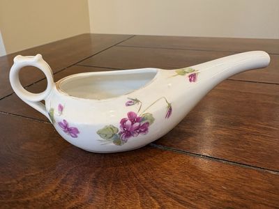 Antique White & Purple Invalid Cup or Feeder