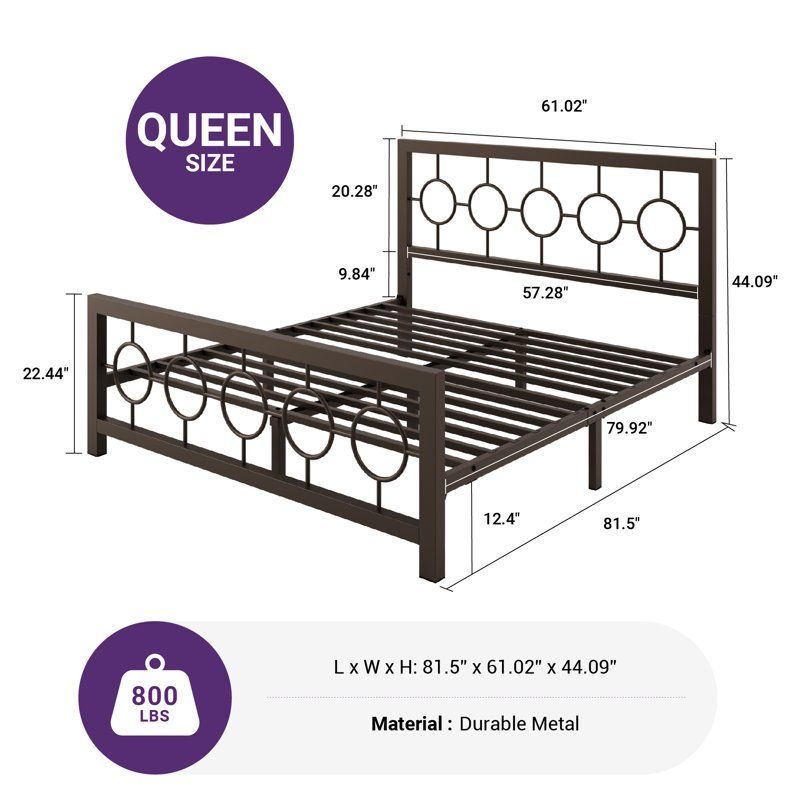 Queen Size Metal Platform Bed Frame with Headboard and Footboard