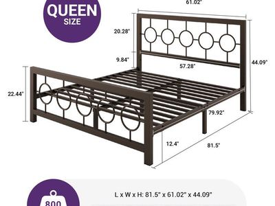 Queen Size Metal Platform Bed Frame with Headboard and Footboard