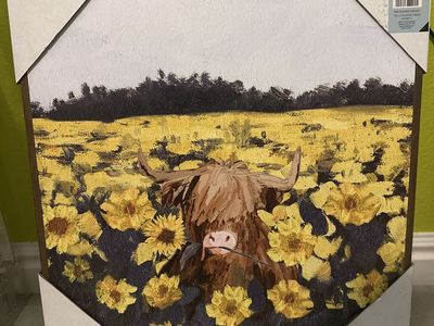 Nib highland cow with sunflowers