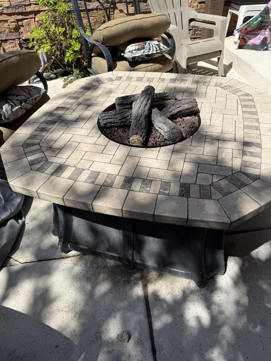 Patio Glow Outdoor Tile Top Propane Gas Fire Pit Table with Log Set
