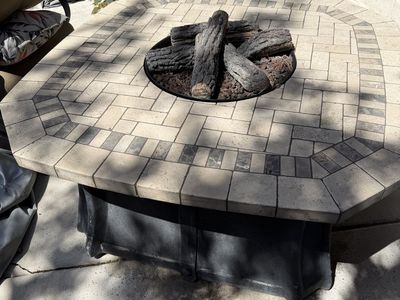 Patio Glow Outdoor Tile Top Propane Gas Fire Pit Table with Log Set