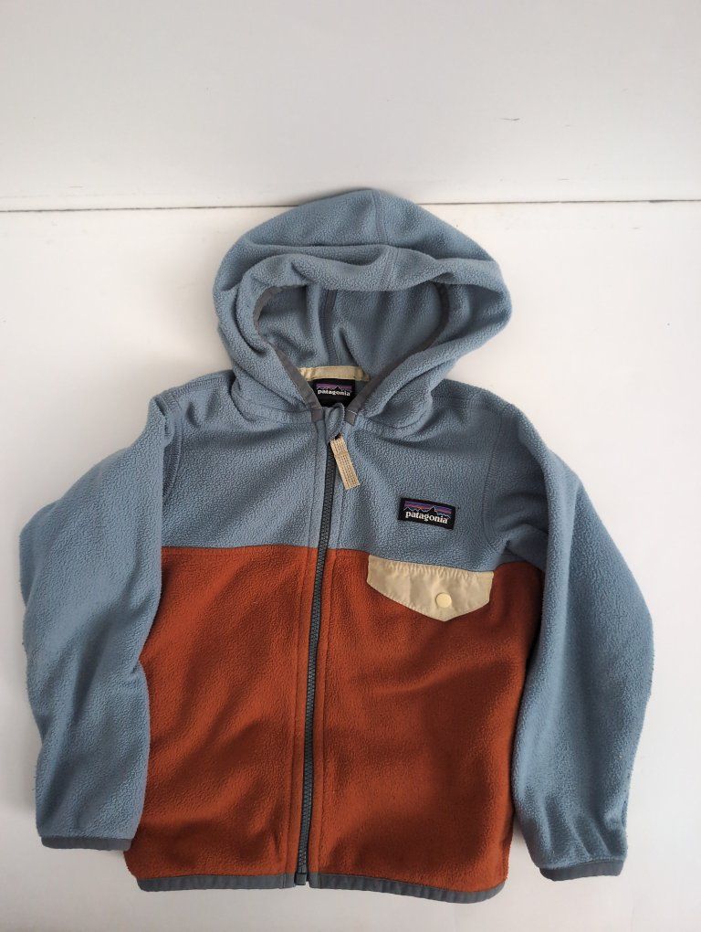 Patagonia Kids Hooded Fleece Jacket Size 2T Blue Orange