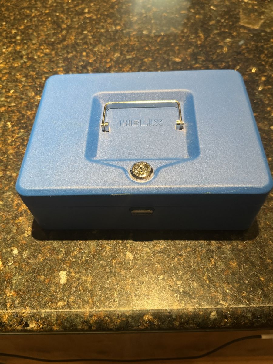 Helix Blue Metal Cash Box Security Safe with Tray and Keys