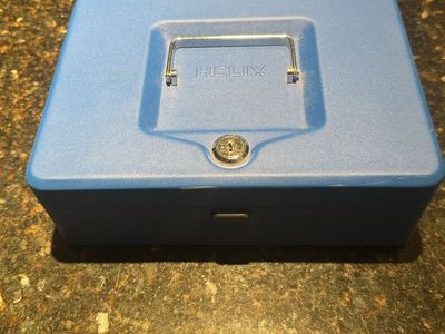Helix Blue Metal Cash Box Security Safe with Tray and Keys