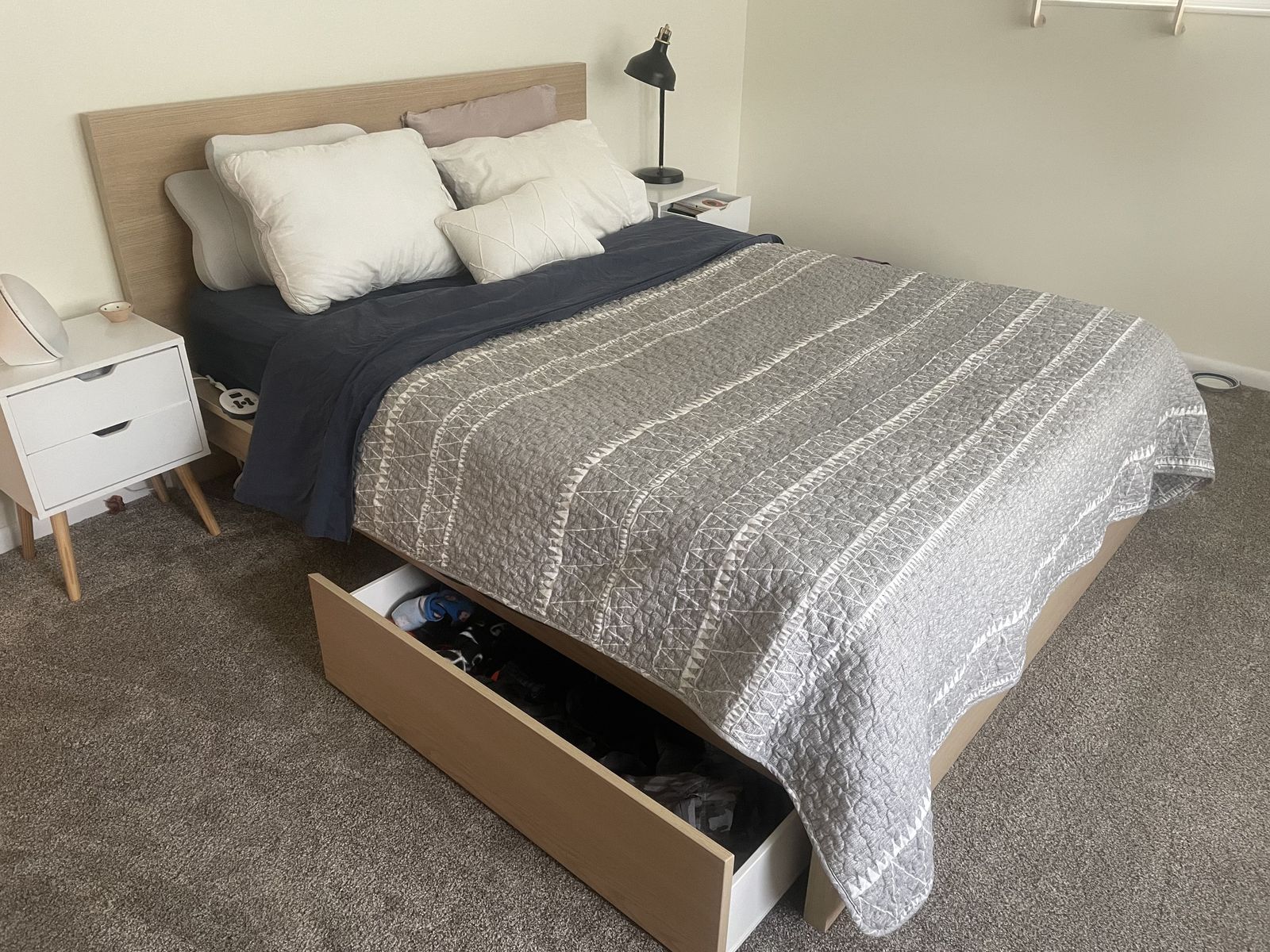 IKEA MALM Queen Storage Bed Frame – Oak Veneer – Excellent Condition