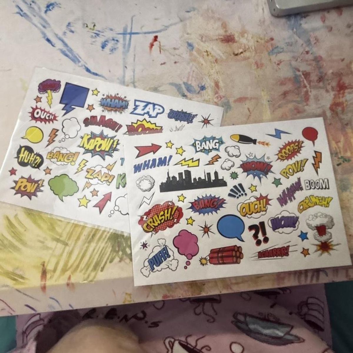 Comic Book Style Sticker Sheets - Set of 2, Cartoon Sound Effect Decals, Kids' Craft Supplies
