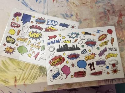 Comic Book Style Sticker Sheets - Set of 2, Cartoon Sound Effect Decals, Kids' Craft Supplies
