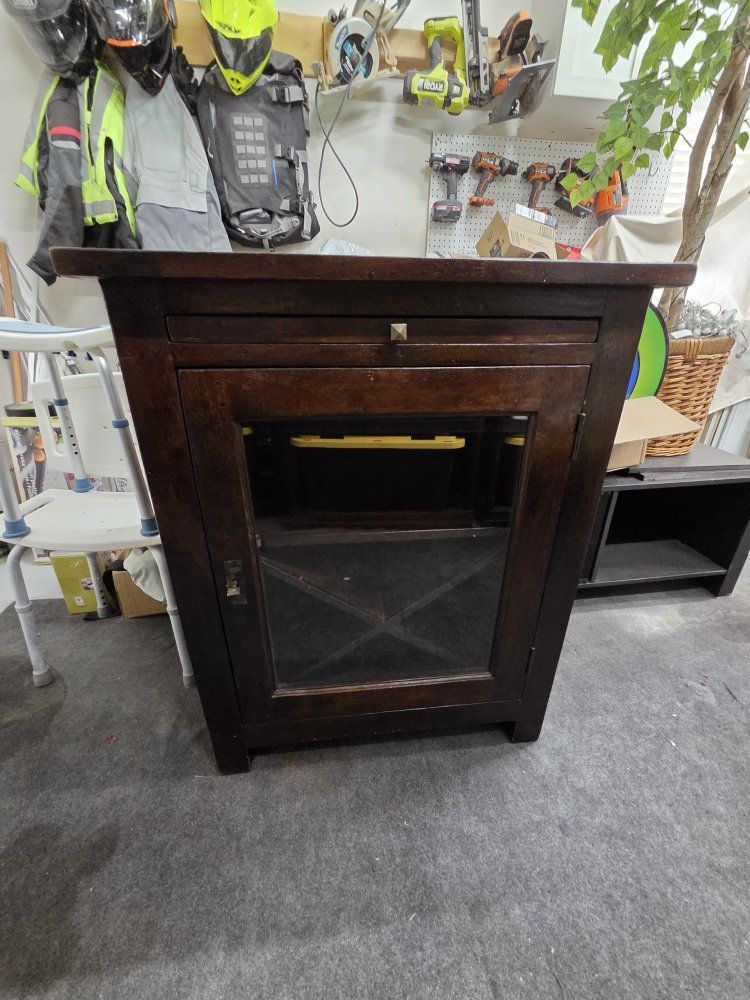 Dark Wood Bar Cabinet Wine Rack & Glass Holder with Pull-Out Shelf