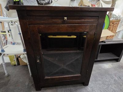Dark Wood Bar Cabinet Wine Rack & Glass Holder with Pull-Out Shelf