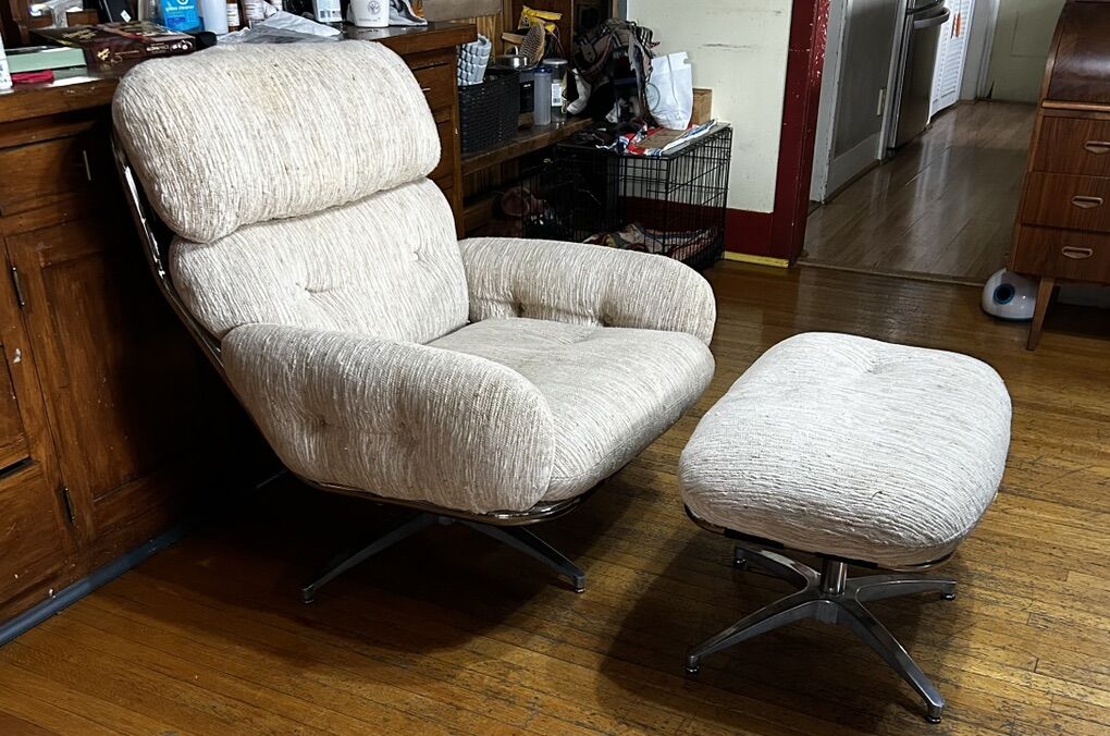 RARE Milo Baughman for Directional Mid Century Chrome Chair and Ottoman Set
