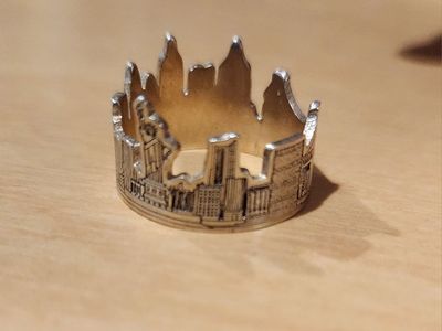 New York City Skyline Ring - Silver Tone Cityscape Band, Statue of Liberty & Brooklyn Bridge Detail
