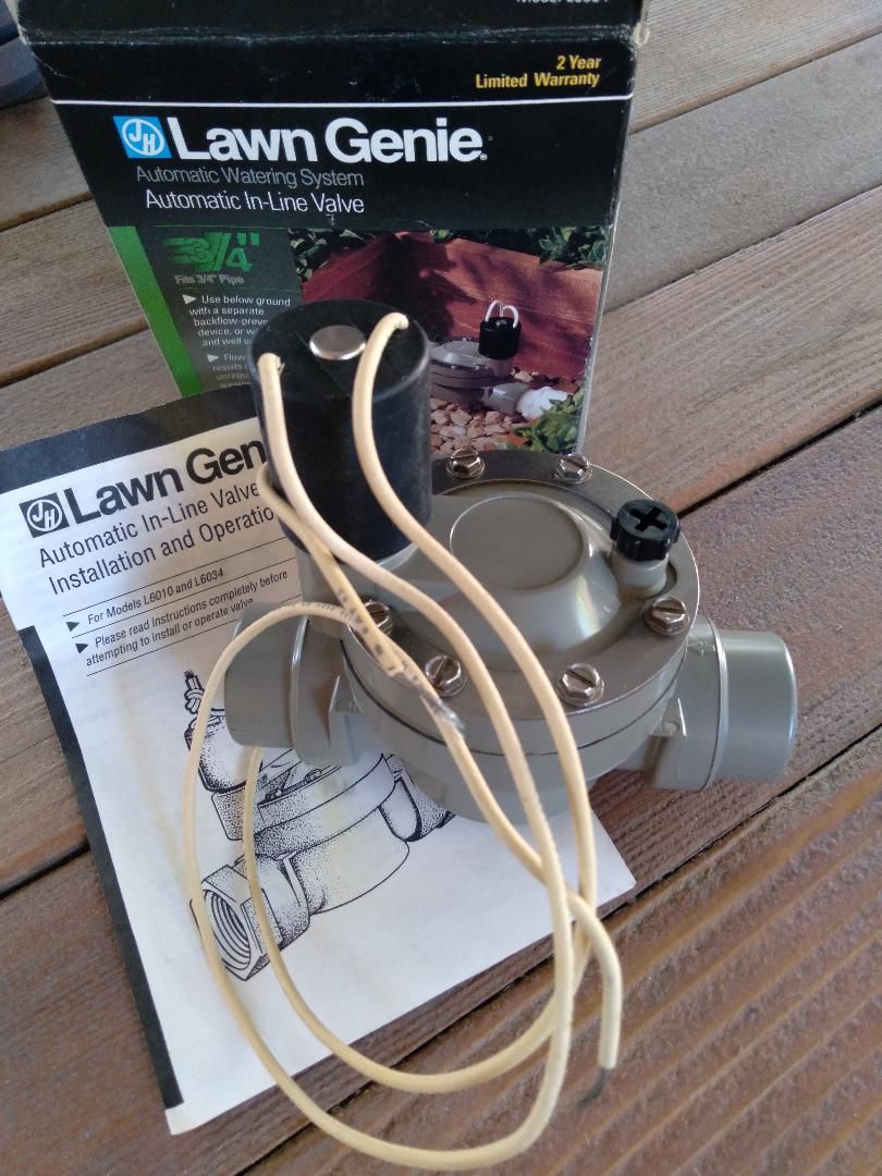 NOS- Lawn Genie L6034 Automatic In-Line Sprinkler Valve 3/4" NPT - New in Box with Manual