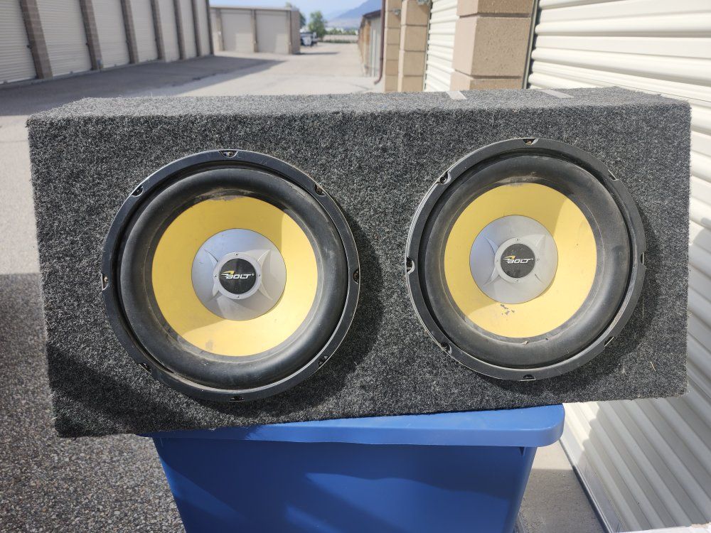 Bolt Dual Car Audio Subwoofer Box - 2 Bolt Yellow Cone Subwoofers Enclosed