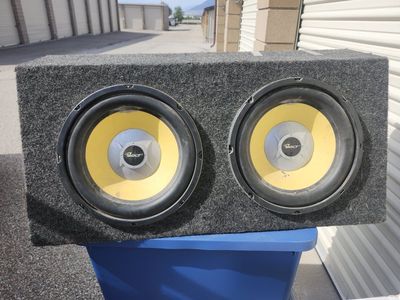 Bolt Dual Car Audio Subwoofer Box - 2 Bolt Yellow Cone Subwoofers Enclosed