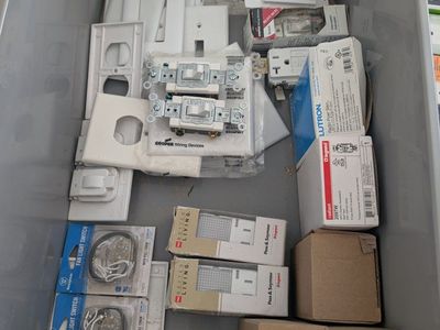 Assorted Electrical Components: Lutron Switches, Westinghouse Fan Light Switches, Outlets, & Wall Plates
