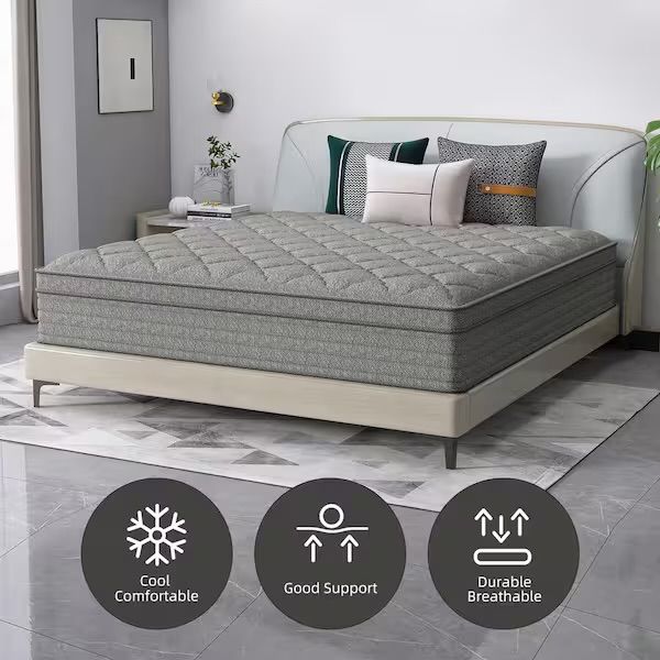 King Medium Hybrid Euro Top Support and Breathable Cooling Gel Memory Foam 14 in