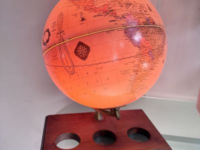 Vintage Mid Century Cram's Antique World Globe Illuminated Light Lamp Wood Base - As Is