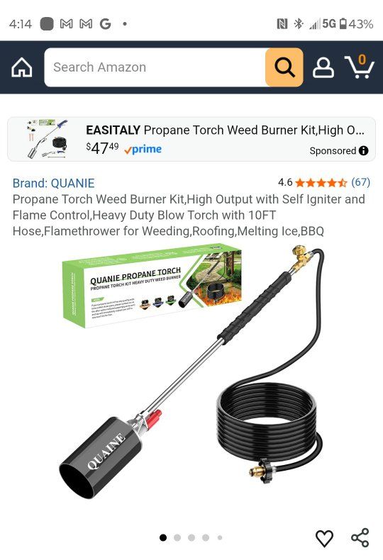 QUANIE Propane Torch Weed Burner Kit with 10FT Hose & Self Igniter - Heavy Duty Flamethrower for Weeding