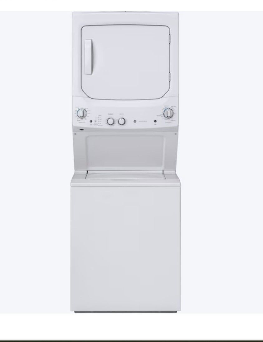 GE Stacked Laundry Center with 3.8-cu ft Top load Washer and Gas 5.9-cu ft Dryer