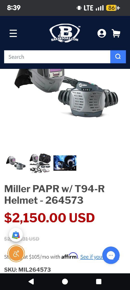 miller supplied air pappr with welding hood and clear face shield