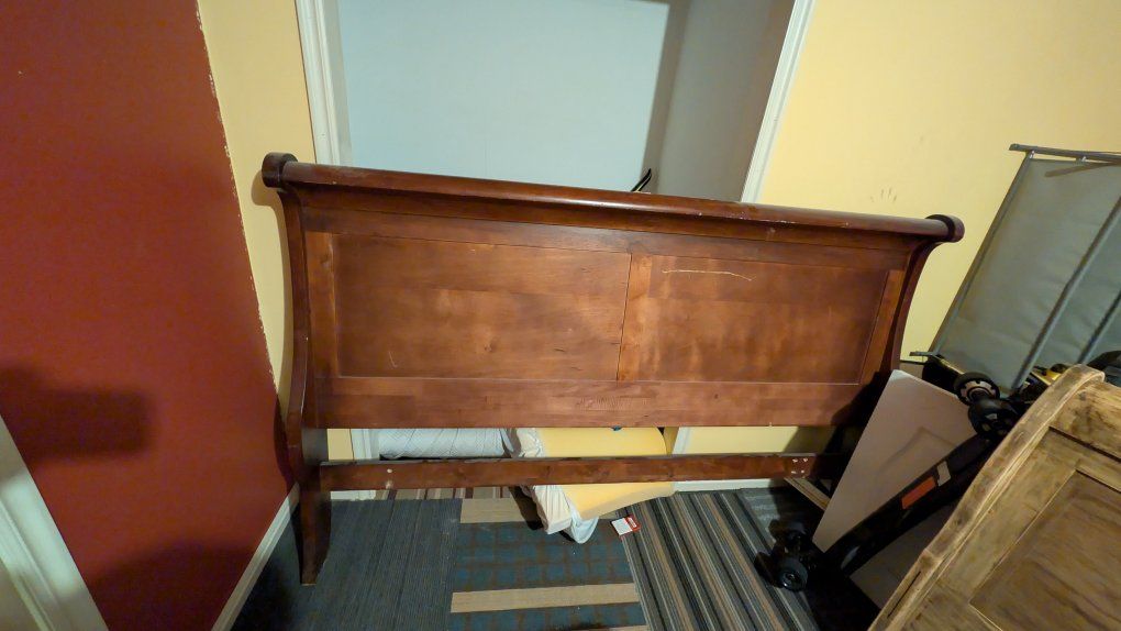 King Wooden Sleigh Bed Frame - Headboard, Footboard, Side Rails